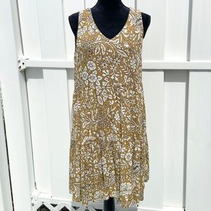 Rachel Ashwell Floral Smock Sleeveless Dress Mustard Yellow Size Medium